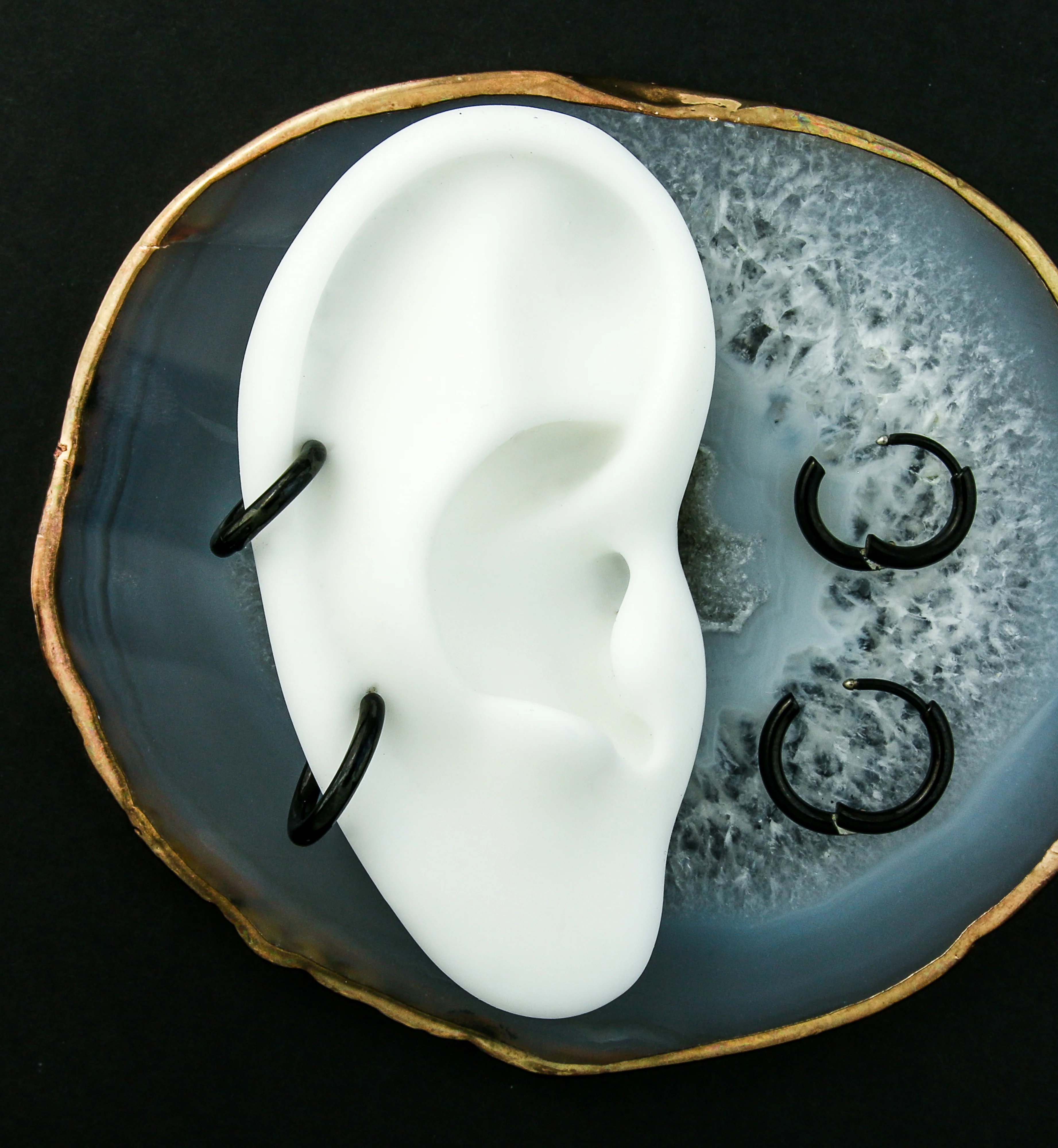 Black PVD Titanium Hinged Hoop Huggie Earrings - Mrs Treak