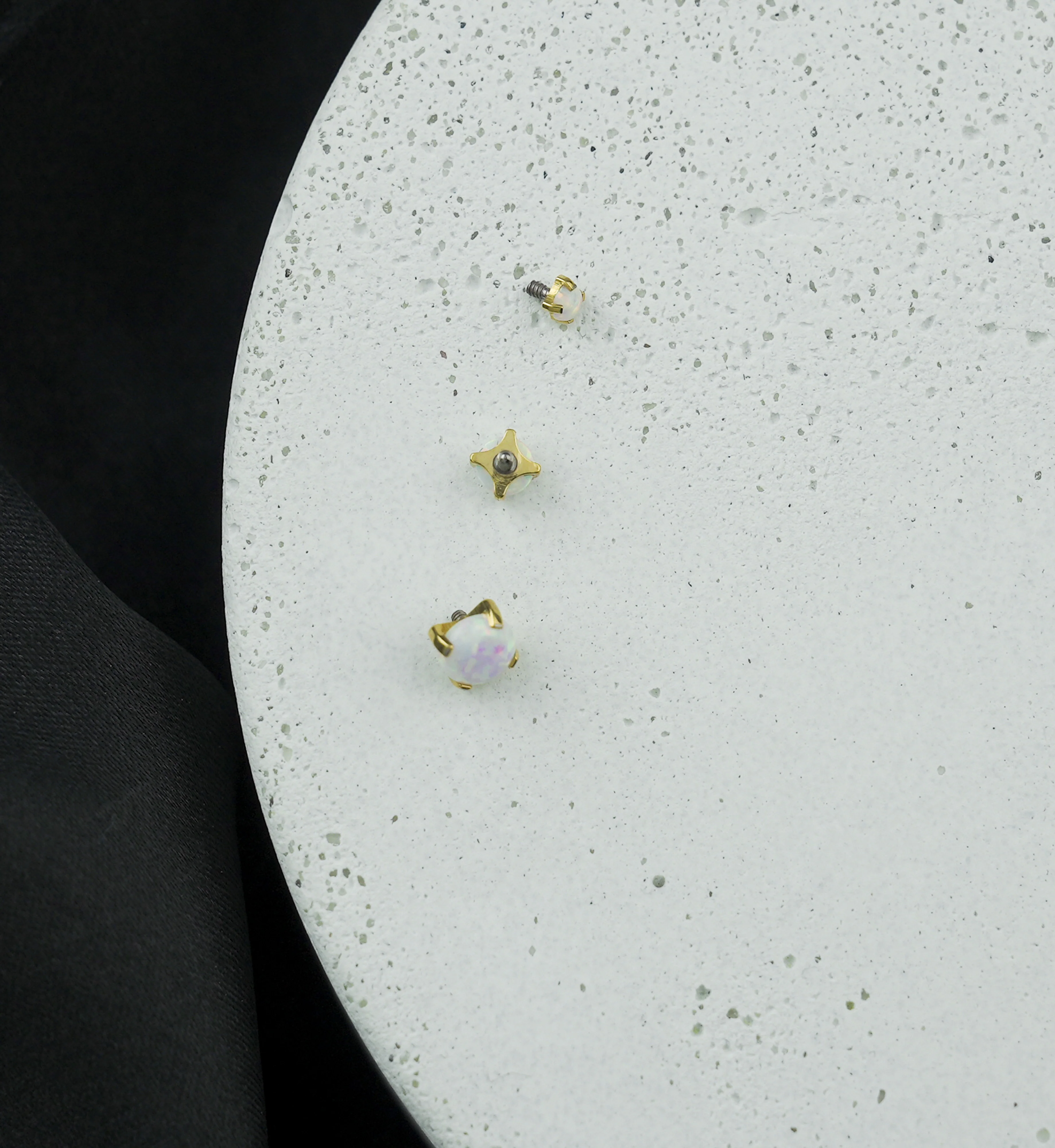 Gold PVD Prong White Opalite Titanium Internally Threaded Top - Mrs Treak