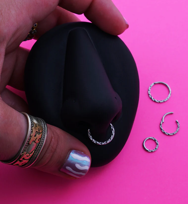 Faceted Front Stainless Steel Hinged Segment Ring - Mrs Treak