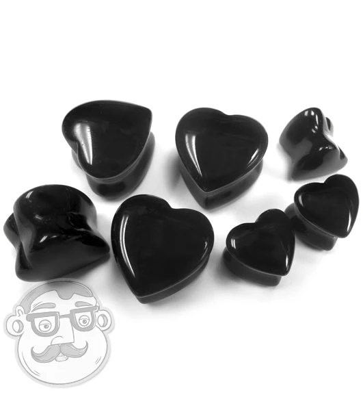 Black Stone Heart Shape Plugs - Mrs Treak