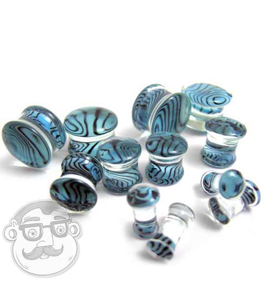 Sky Blue Zebra Glass Plugs - Mrs Treak