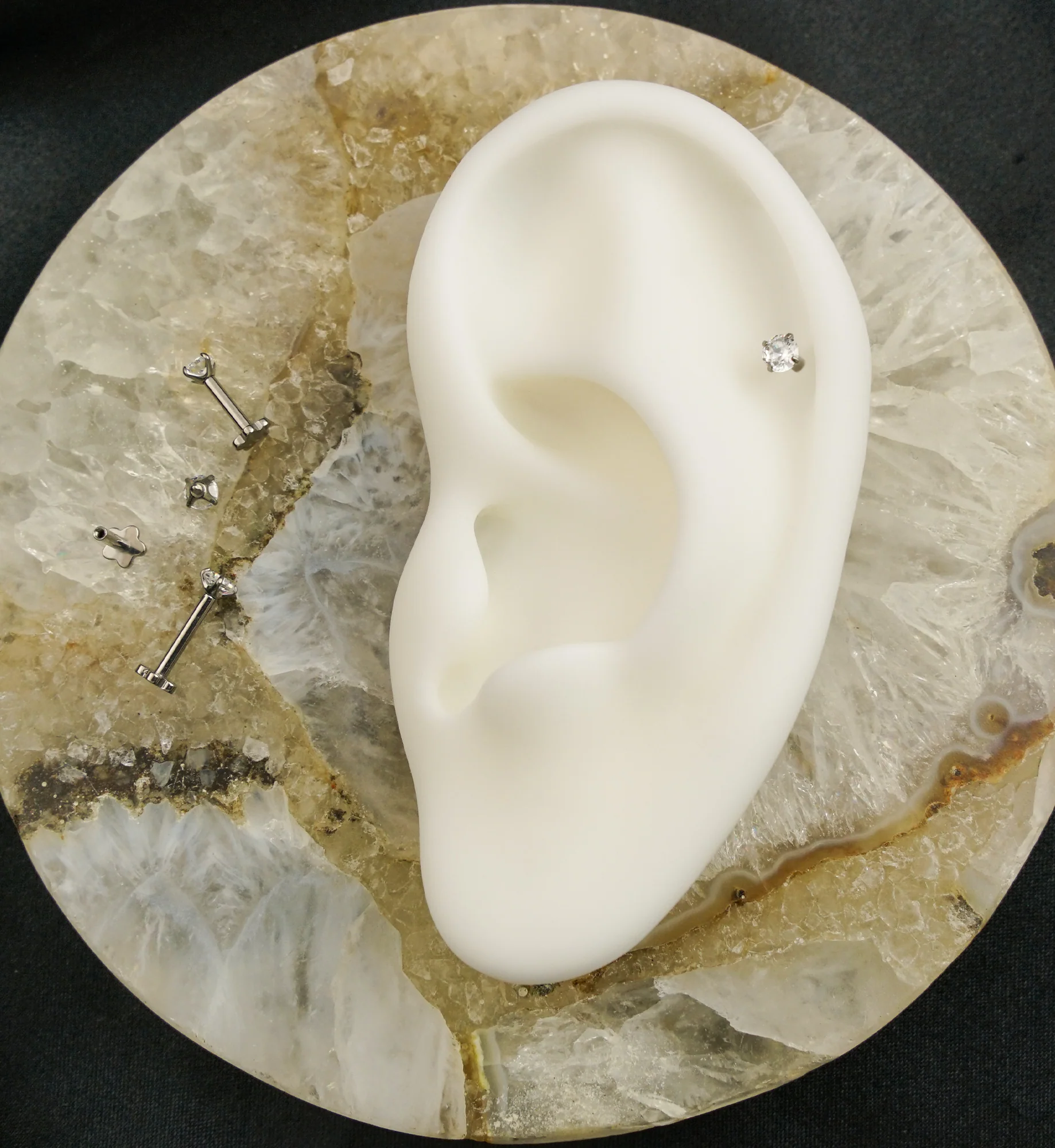 Prong Clear CZ Internally Threaded Titanium Flower Back Labret - Mrs Treak