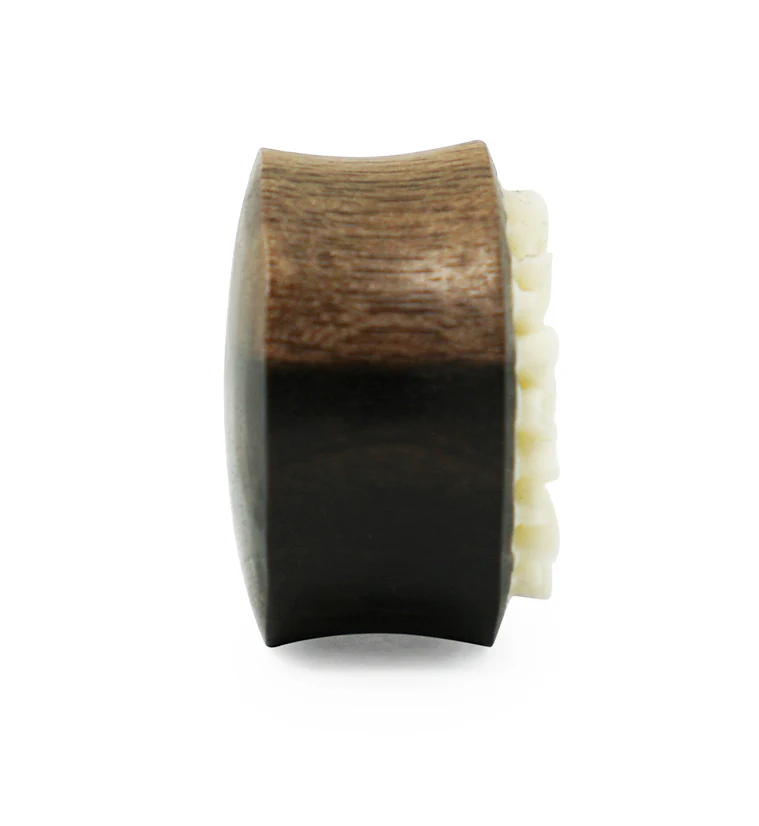 Areng Wooden Plugs With Carved Bone Daisy Flower Inlay - Mrs Treak