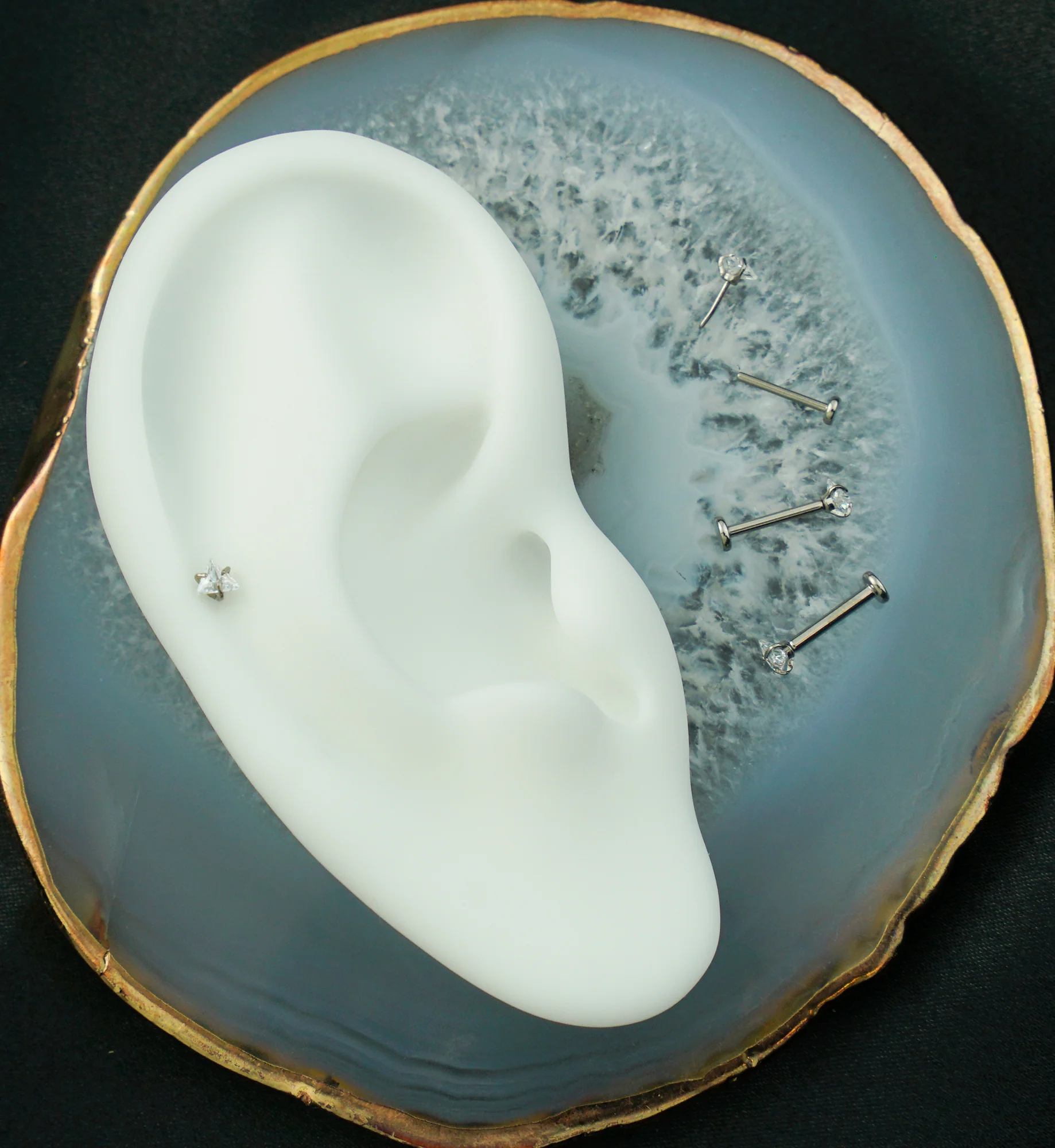 Triangle Prong Clear CZ Titanium Threadless Labret - Mrs Treak