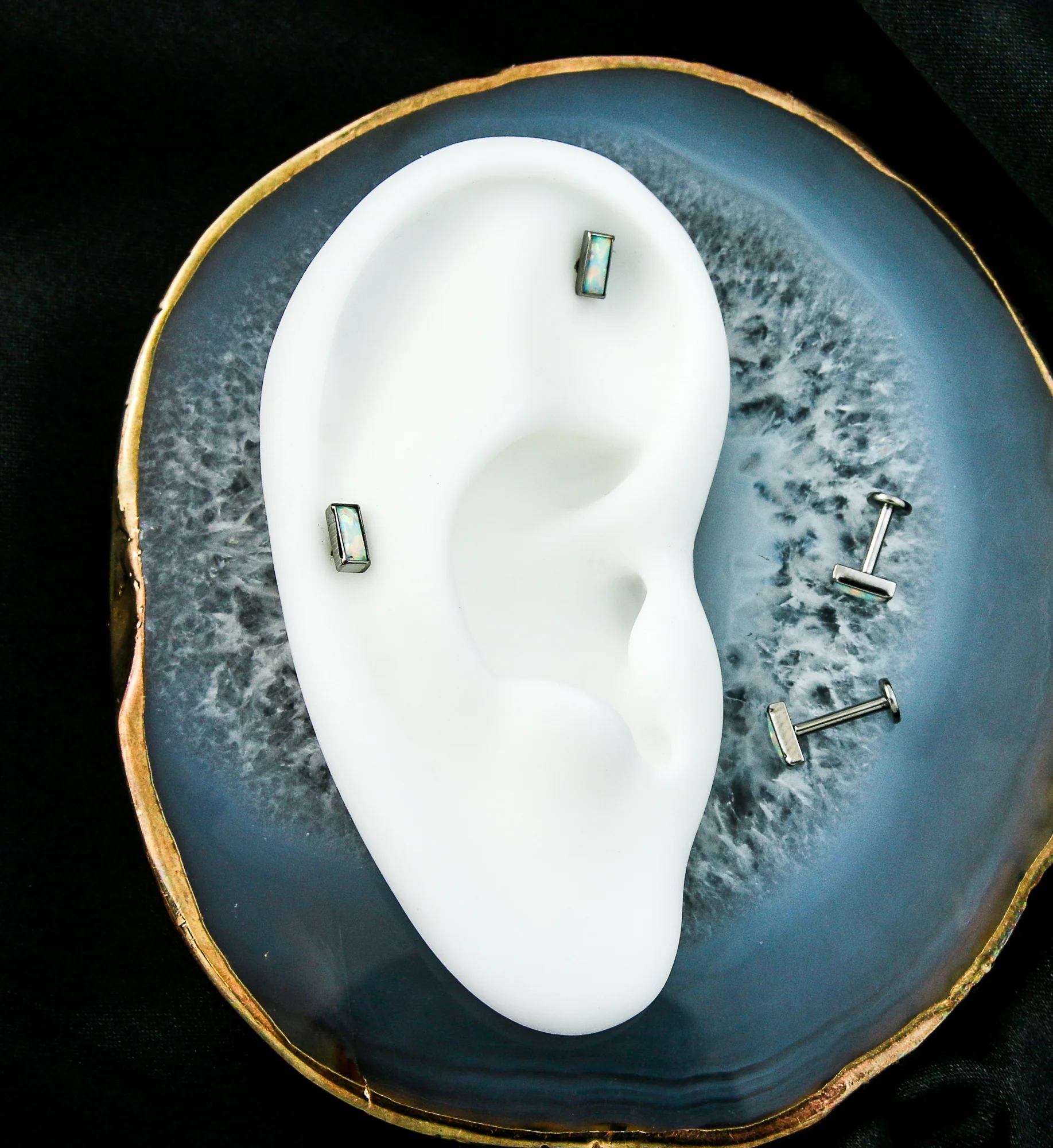 Rectangle White Opalite Internally Threaded Titanium Labret - Mrs Treak