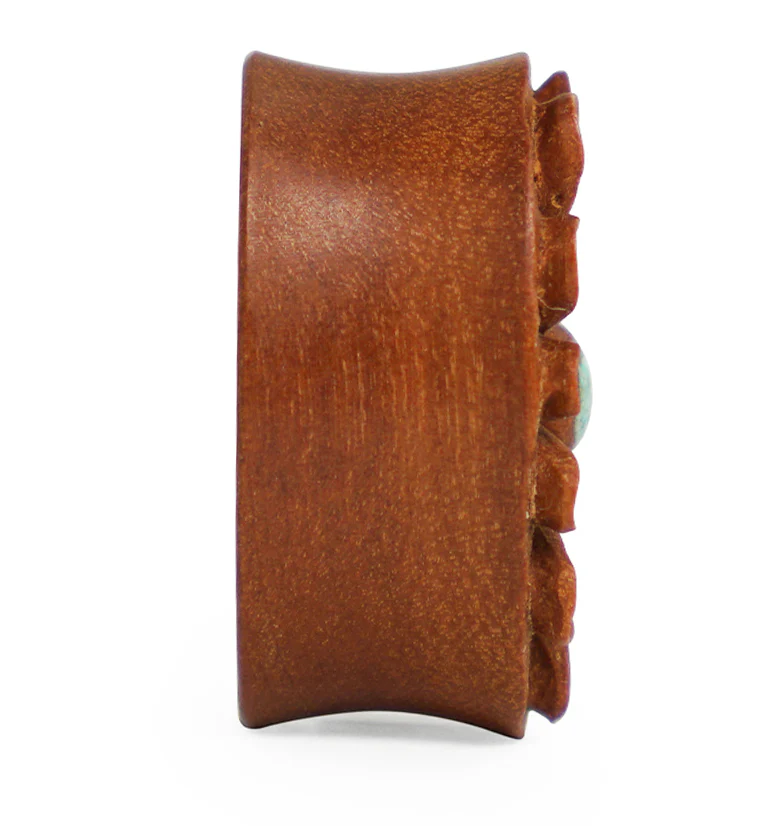 Sunflower Turquoise Inlay Oval Wood Plugs - Mrs Treak