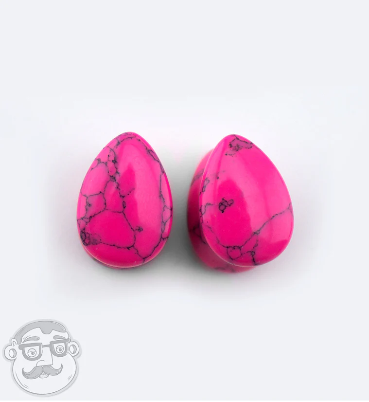 Pink Howlite Stone Teardrop Plugs - Mrs Treak