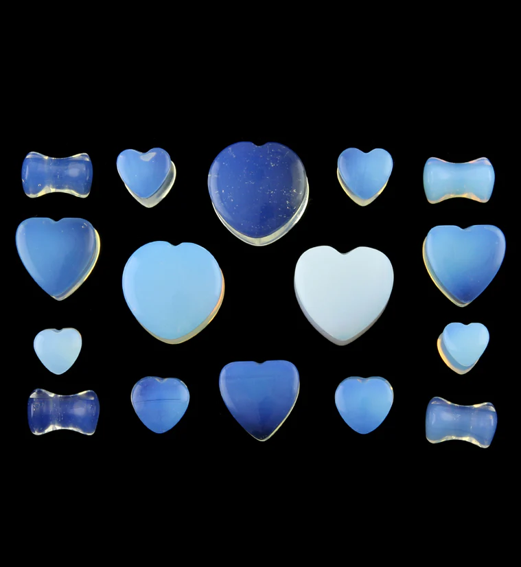 Opalite Glass Heart Shape Plugs - Mrs Treak