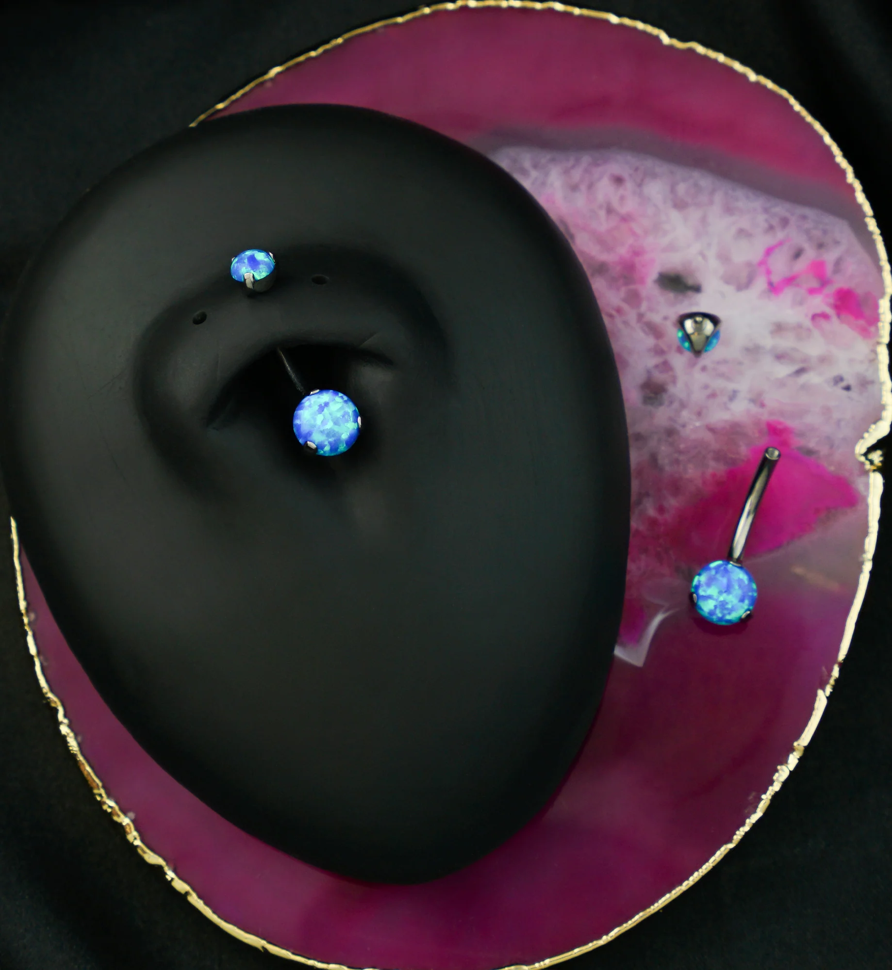 Blue Opalite Titanium Internally Threaded Belly Button Ring - Mrs Treak