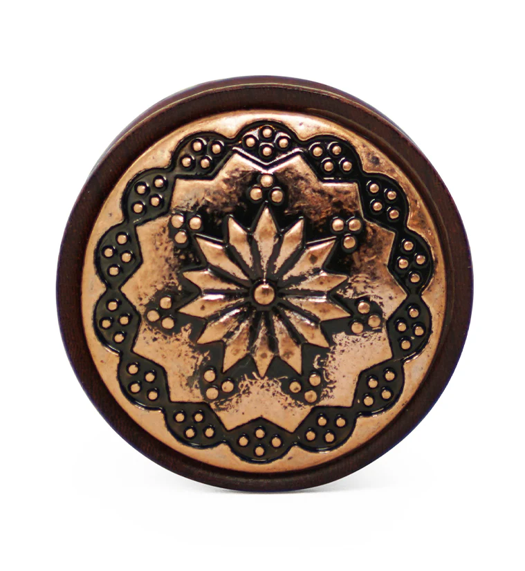 Rose Wood Plugs With Tribal Floral Inlay - Mrs Treak