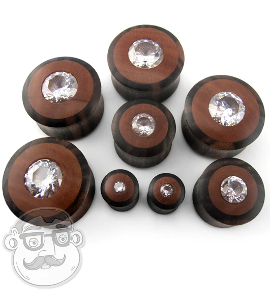 Sono - Saba Wood Plugs With Clear CZ Gem Inlay - Mrs Treak