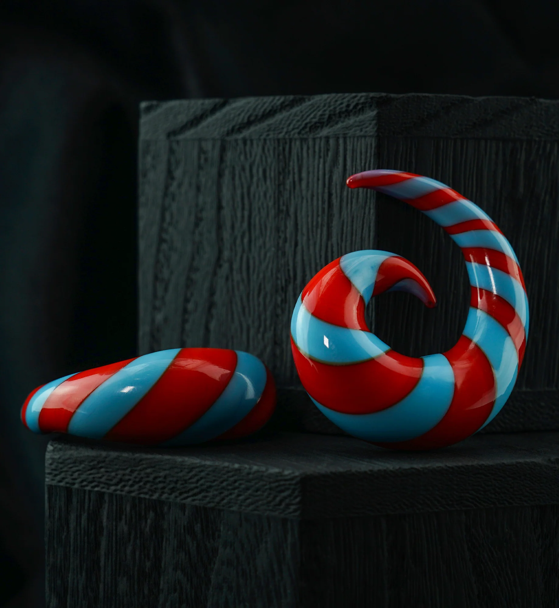 Candy Cane Striped Glass Spiral Plugs - Mrs Treak