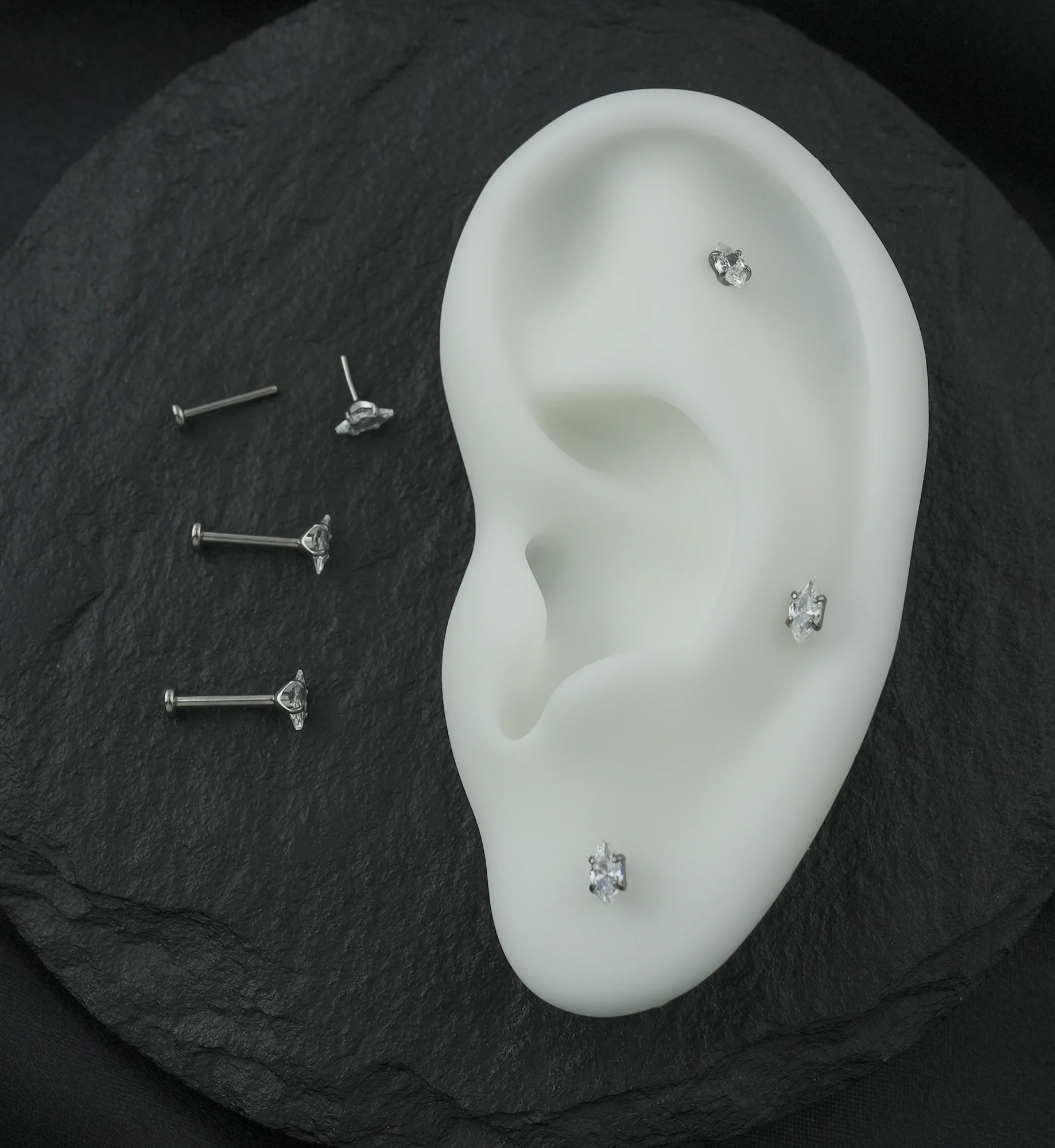 Prong Marquise Clear CZ Threadless Titanium Flat Disk Labret - Mrs Treak