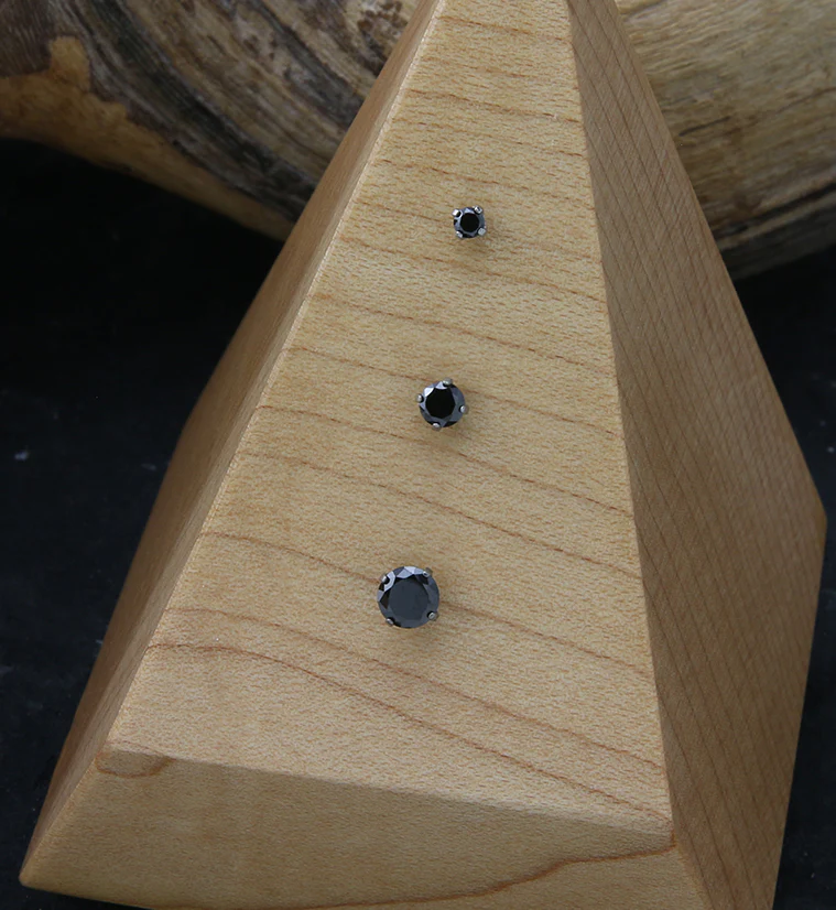 Prong Set Black CZ Threadless Titanium Top - Mrs Treak