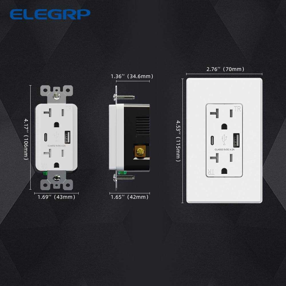 Elegrp 30W 6.0 Amp 3-Port USB Wall Outlet 15 Amp Receptacle USB Type C - MT - Mrs Treak