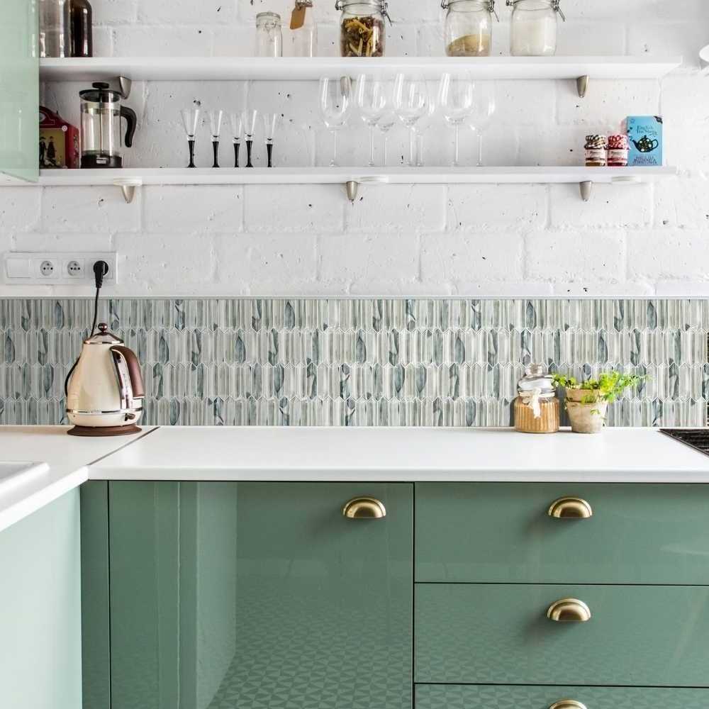 The Tile Life Seaglass Picket 14 X 12 Glass Mosaic Wall Tile - MT - Mrs Treak