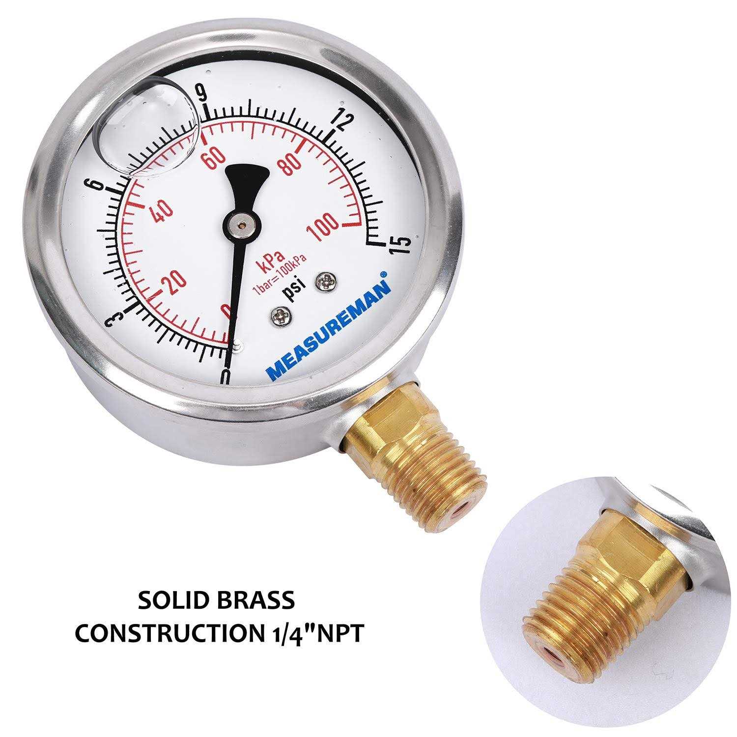 Measureman 2-1/2inch Dial Size Filled Pressure Gauge - MT - Mrs Treak