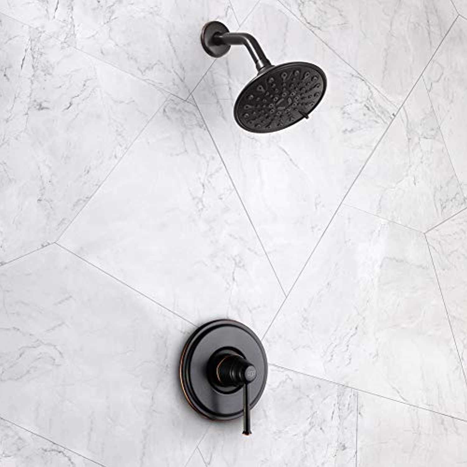 POP Sanitaryware Matte Black Shower Faucet Set Bathroom Rain Mixer Shower System with 6-Spray Shower Head Set - MT - Mrs Treak