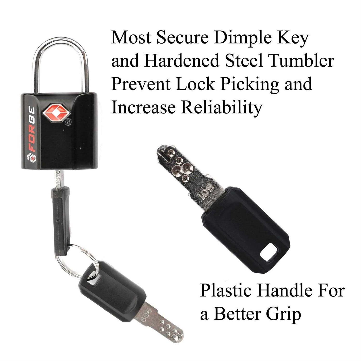 Forge Red 4 Pack TSA Approved Luggage Locks Ultra-Secure Dimple Key Travel Locks with Zinc Alloy Body - MT - Mrs Treak