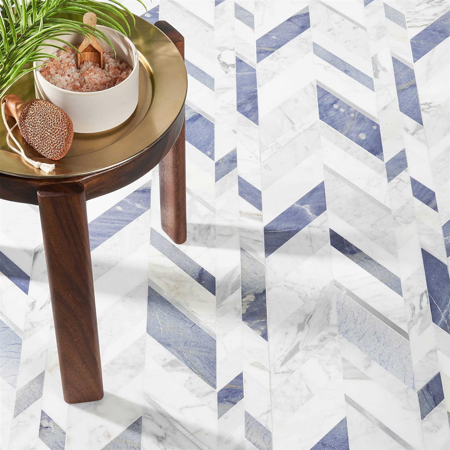 Tyra 11.81 in. x 18.89 in. Polished Marble and Brass Wall Mosaic Tile Ivy Hill Tile - MT - Mrs Treak