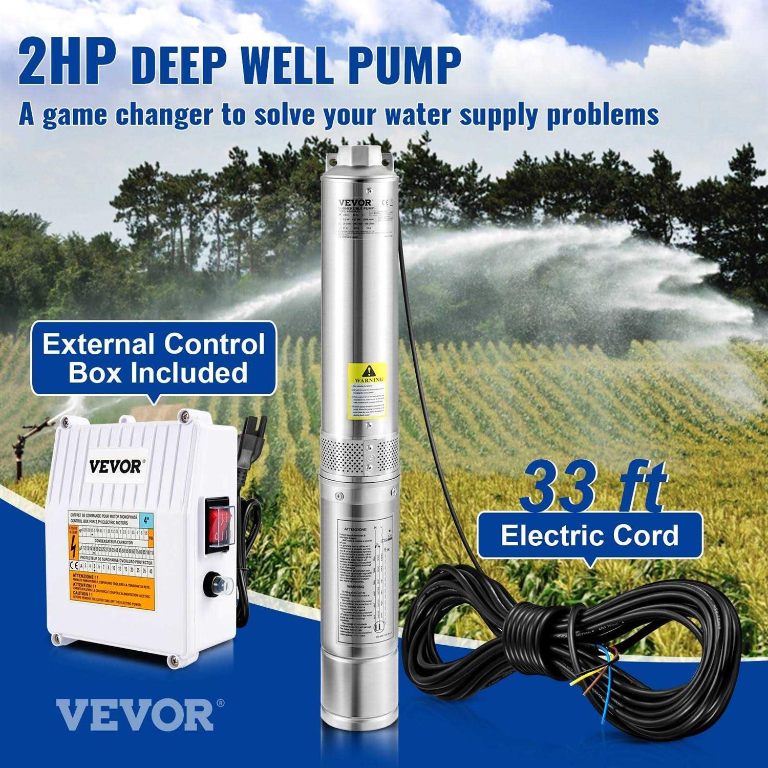 VEVOR Deep Well Submersible Pump 230V/60Hz 37GPM Head - MT - Mrs Treak