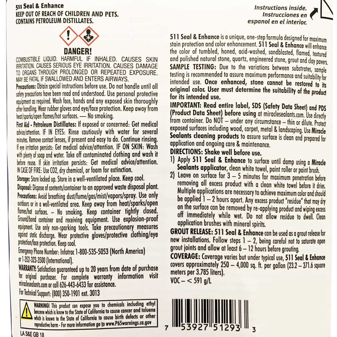 Miracle Sealants 511 Quartz Counter Top Sealer - MT - Mrs Treak