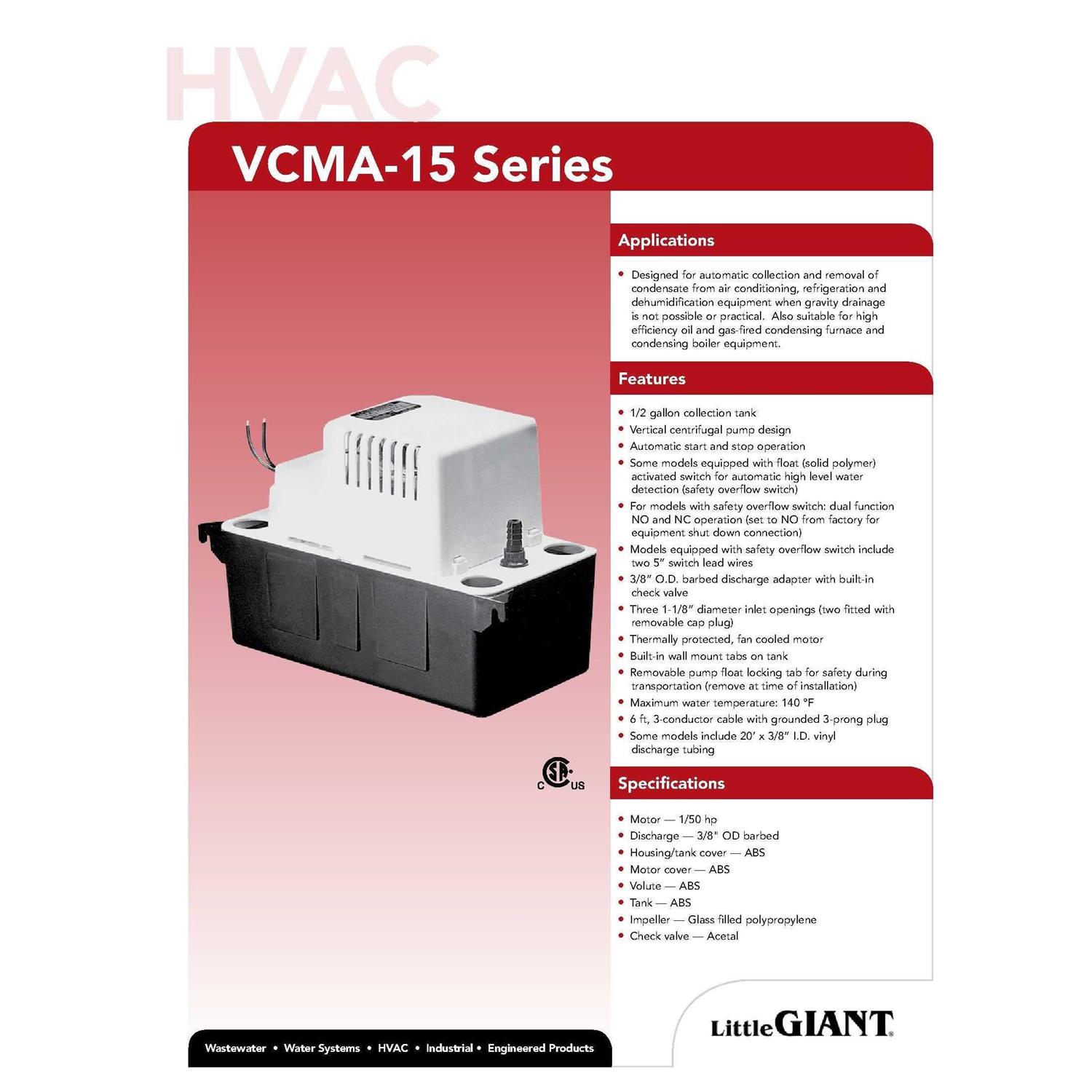 Little Giant Condensate Removal Pump Std 1 gal Tank 553201 - MT - Mrs Treak