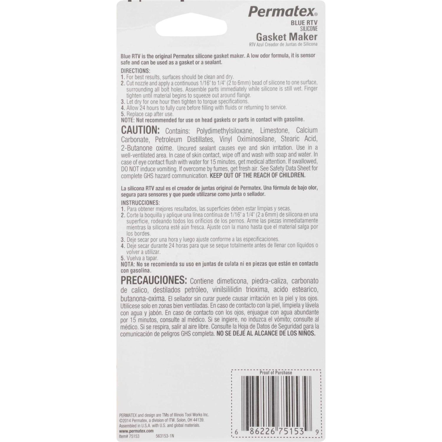 Permatex Blue RTV Silicone Gasket Maker 80022 - MT - Mrs Treak