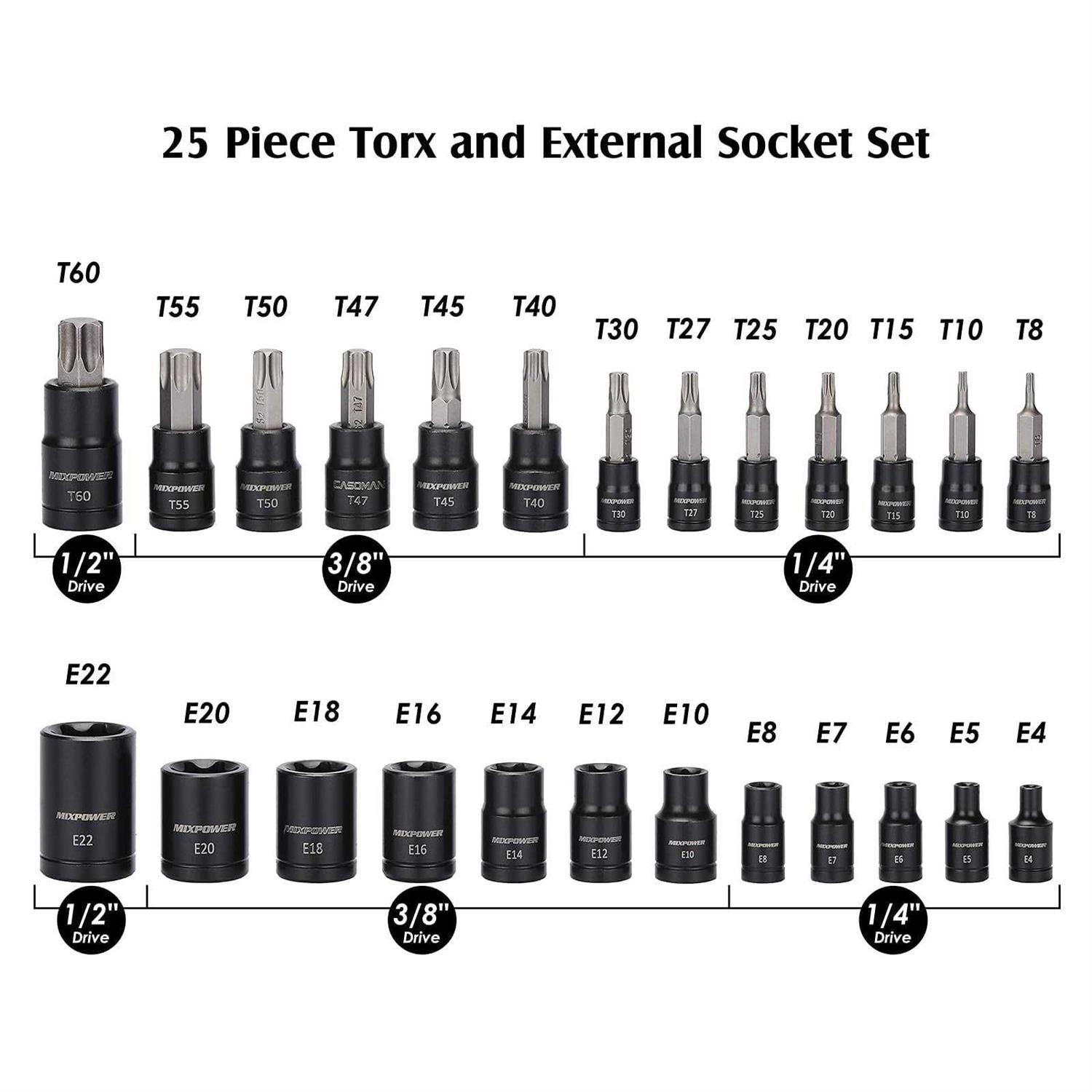 MIXPOWER 15-piece Drive Shallow Universal Impact Socket Set - MT - Mrs Treak