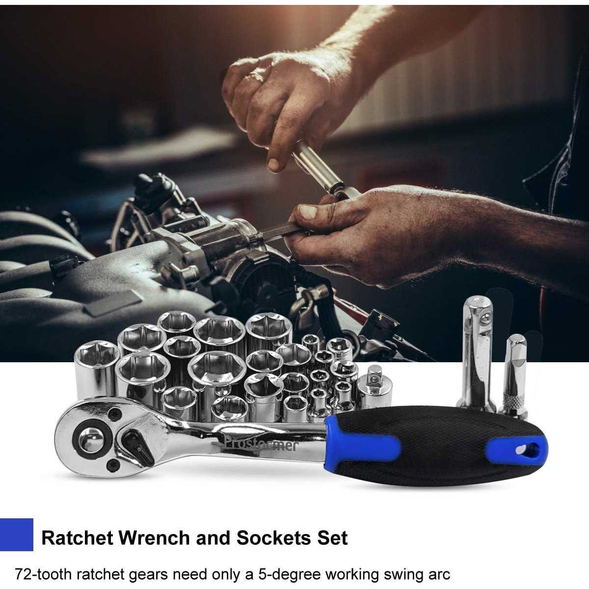 Prostormer 14-Piece Ratcheting Wrench Set SAE 1/4-7/8 Chrome Vanadium Steel Flex Head Combination Wrench Set with Wrench Rack - MT - Mrs Treak