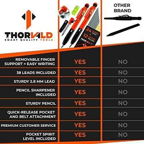 THORVALD Carpenter Pencils Set for Carpenter Incl. 7 Leads + Sharpener + Finger grip - MT - Mrs Treak