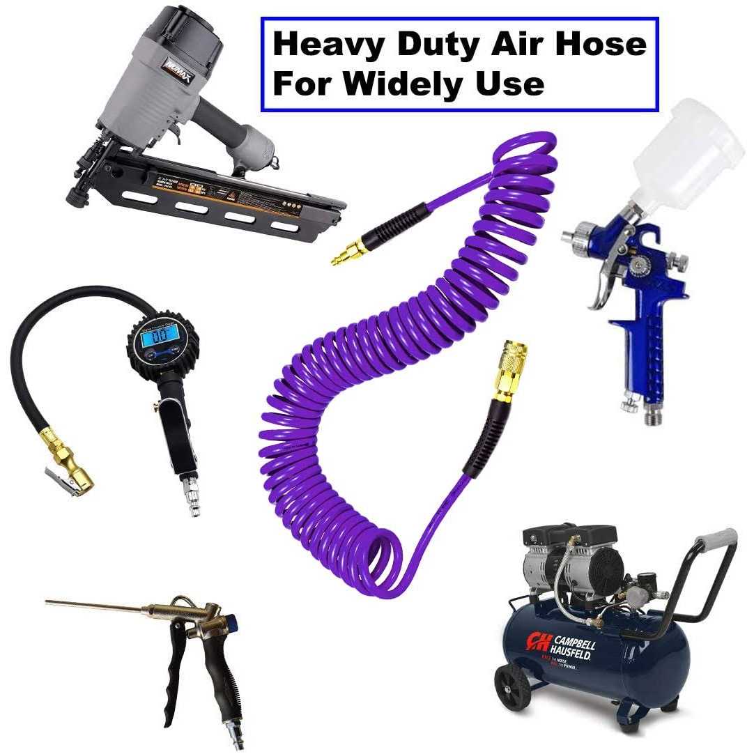 Yotoo Polyurethane Recoil Air Hose 1/4 Inner Diameter by 25′ Long with Bend Restrictor, 1/4 Industrial Quick Coupler and Plug - MT - Mrs Treak