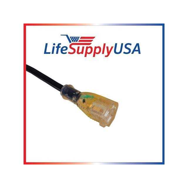 LifeSupplyUSA SJTW 15 Amp 125 Volt 1875 Watt Lighted End Indoor/Outdoor Black Heavy Duty Extension Cord - MT - Mrs Treak