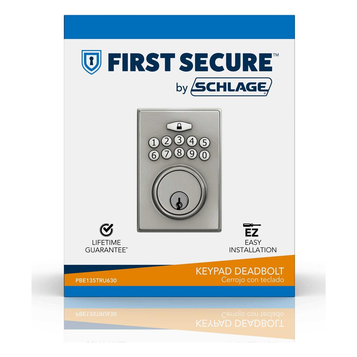 First Secure by Schlage Presley Keypad Electronic Door Lever Lock with Truss Trim in Satin Stainless Steel for Interior or Exterior Door - MT - Mrs Treak