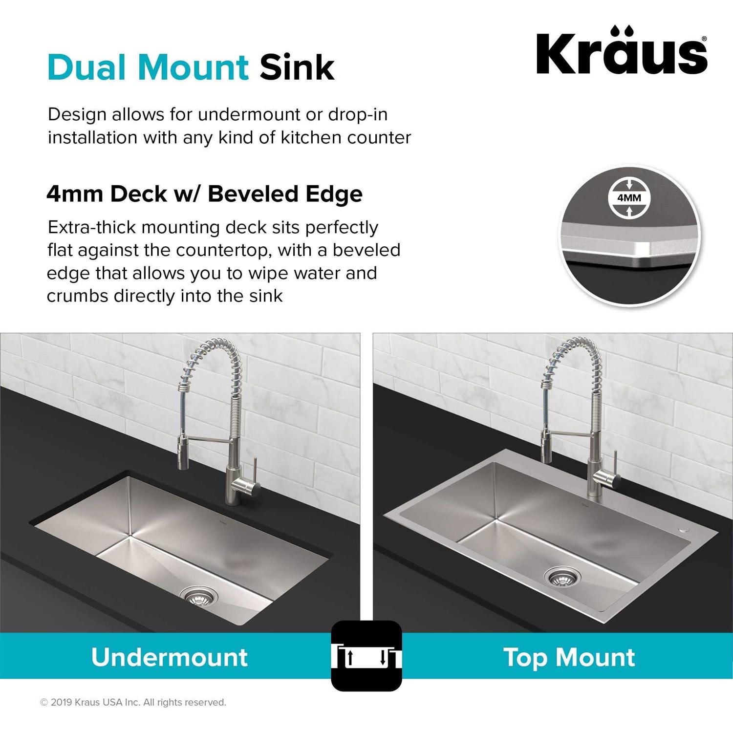 Kraus KTM25 25 inch Topmount Single Bowl Stainless Steel Kitchen Sink - MT - Mrs Treak