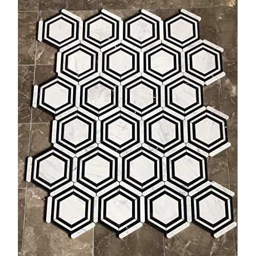 StoneCenterOnline Carrara White Marble Hexagon Mosaic Tile Textured Mixed Finish NonSlip - MT - Mrs Treak