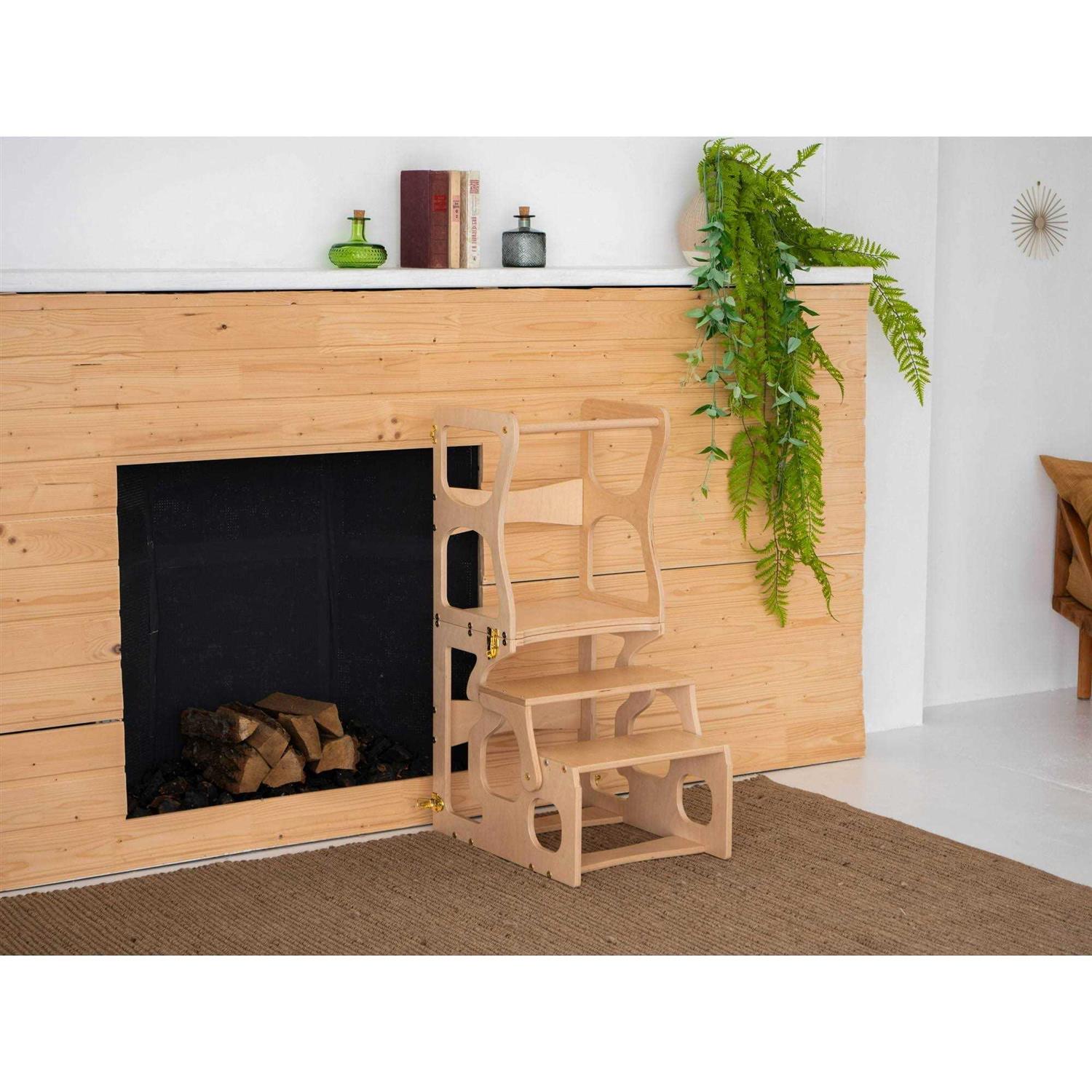 Toddler Step Stool Folding Wooden Step Stool Montessori Toddler Tower - MT - Mrs Treak