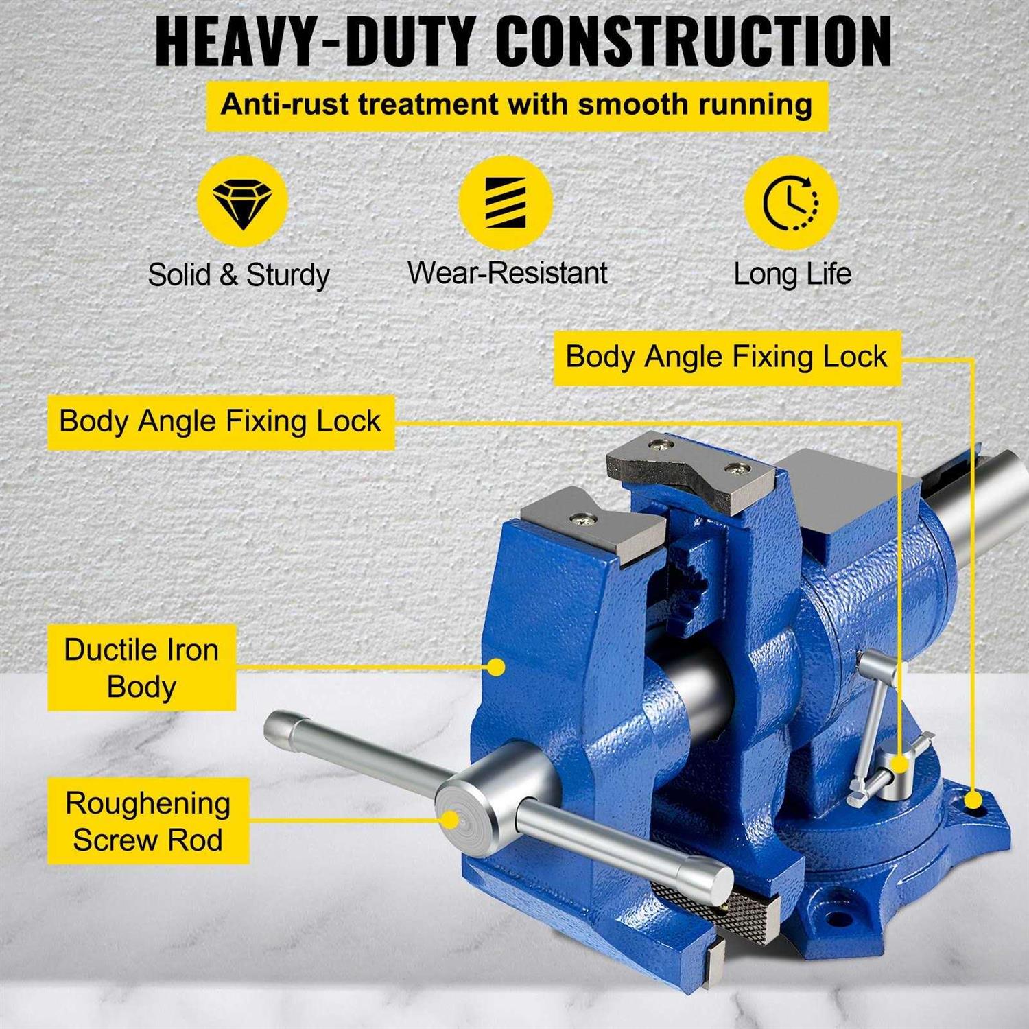 VEVOR 6 Bench Vise w/ Anvil 360°Swivel Locking Base Heavy Duty Ductile Iron - MT - Mrs Treak