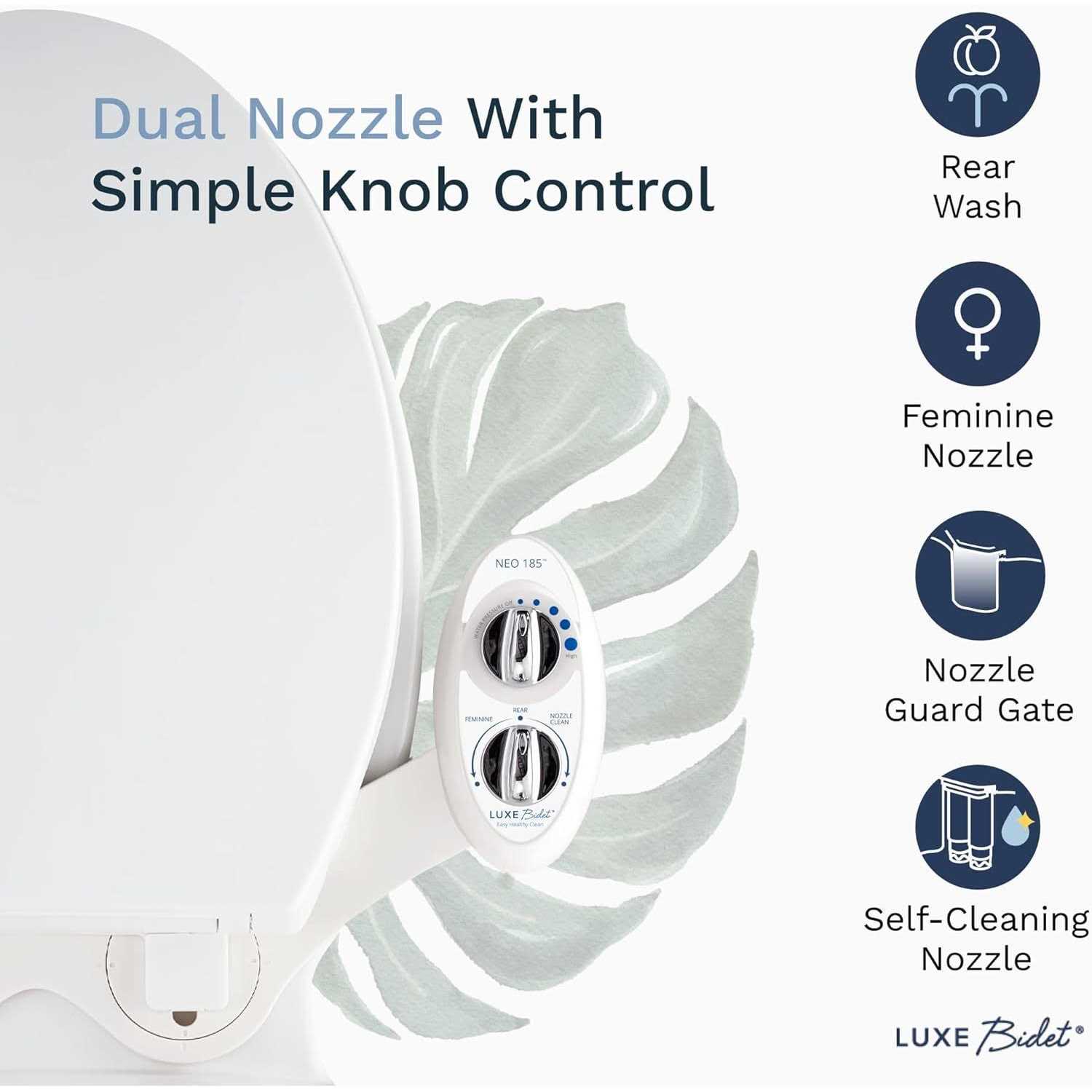 Luxe Bidet Neo 185 Self-Cleaning, Non-Electric Bidet Attachment, Rear and Feminine Wash - MT - Mrs Treak