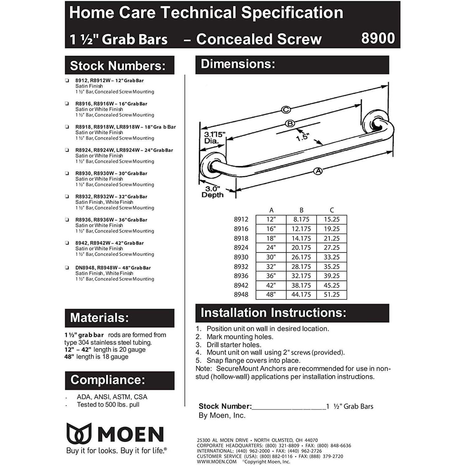 Moen R8918 Grab Bar - MT - Mrs Treak