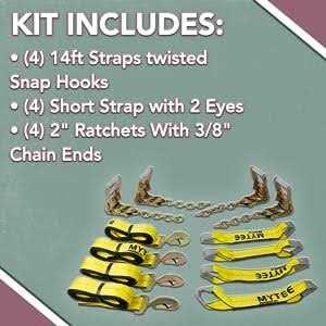 Mytee Products 8 Point Roll Back Vehicle Tie Down Kit with Chain Extension on Both Ends - MT - Mrs Treak