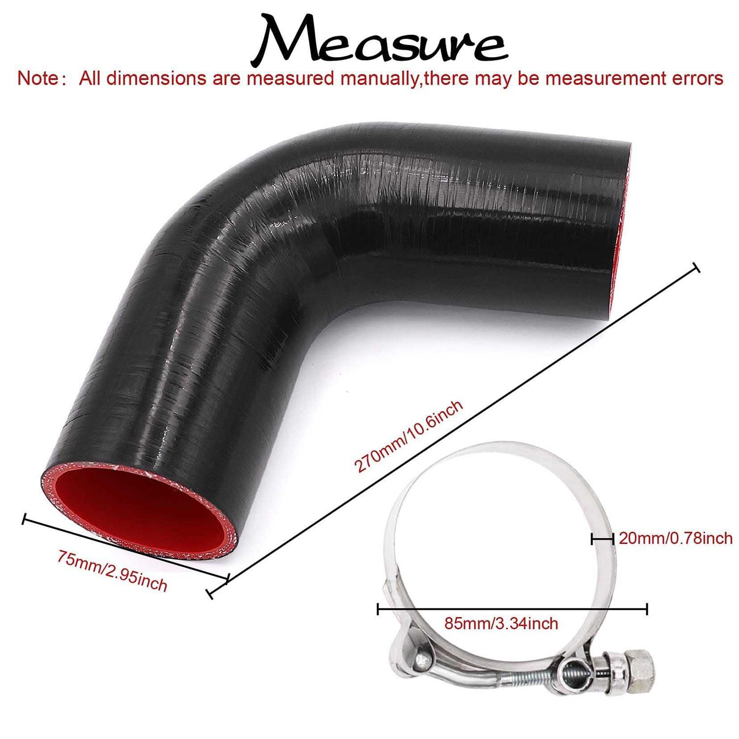 TuoLauthon 4-Ply 90 Degree Elbow Coupler Silicone Hose Length 102mm Thickness 5mm with 2 T-Bolt - MT - Mrs Treak