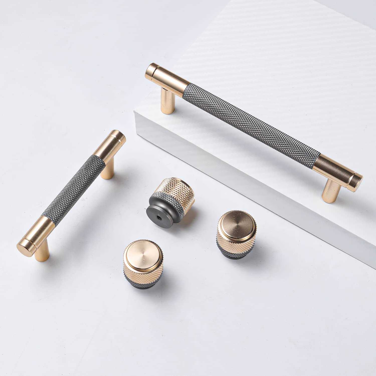 Westablize 24 Pack Bar Cabinet Pulls Gold and Grey Knurled Handles for Brushed Gold Drawer Pulls Cupboard - MT - Mrs Treak