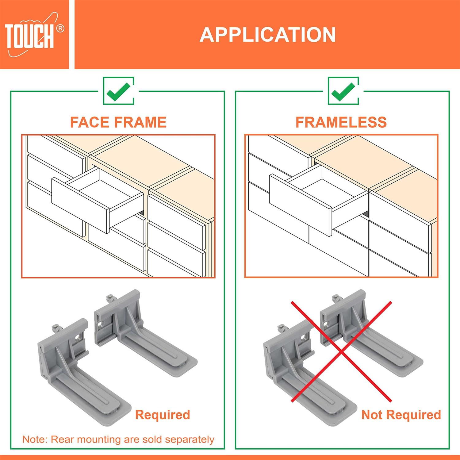 TOUCH Rear Mounting Undermount Soft-Close Drawer Slides Socket - MT - Mrs Treak
