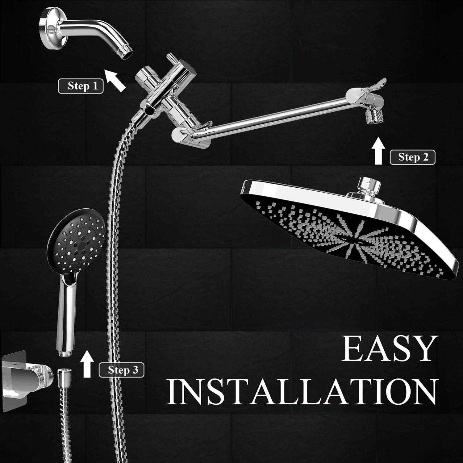 Veken 12 Inch Rain Shower Head with 5 Settings High Pressure Handheld - MT - Mrs Treak