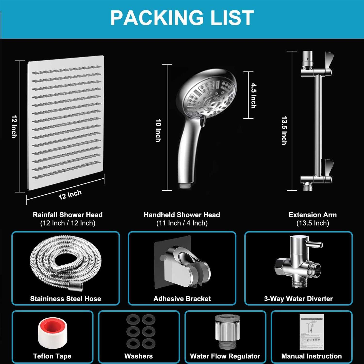 Tomler High Pressure Rain Shower Head Shower Head with 11 Inch Extension Arm - MT - Mrs Treak