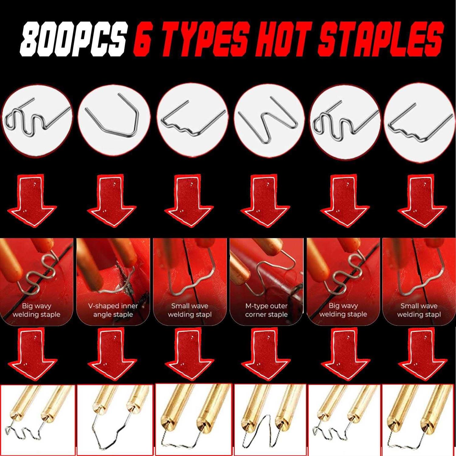 Upgraded 150W Plastic Welder Bumper Repair Kit,2-in-1 Plastic Welding Kit 800PCS Hot Staples & 30pcs Plastic Welding Rods,Hot Stapler Plastic Repair - MT - Mrs Treak