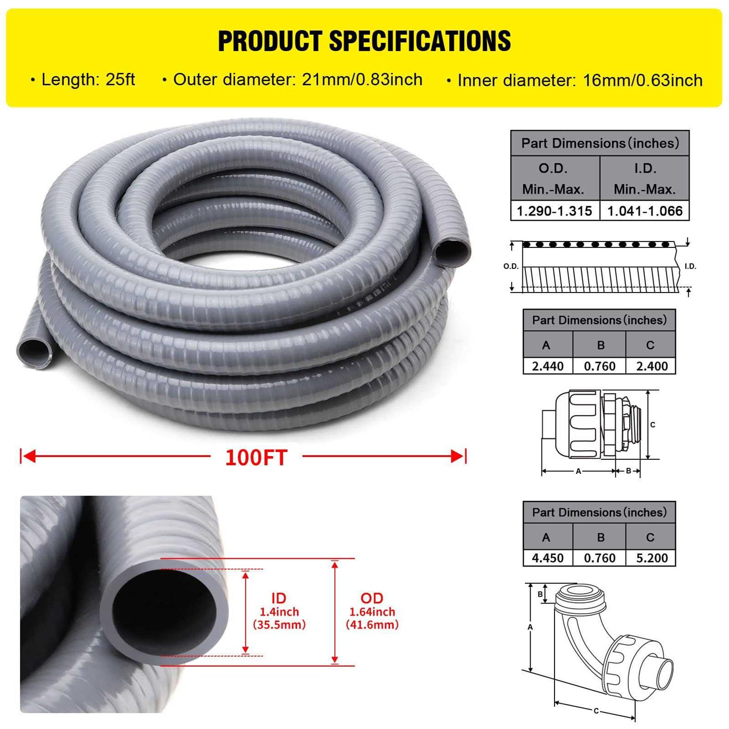 DWALE Liquid-Tight Conduit and Connector Kit,Flexible Non Metallic Liquid Tight Electrical Conduit Electrical Conduit - MT - Mrs Treak