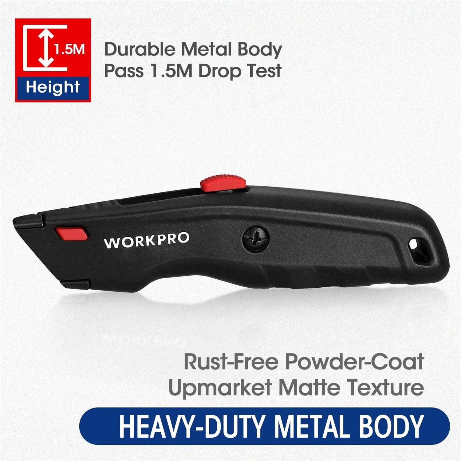 Workpro Premium Utility Knife 1pc Retractable All Metal Heavy Duty Box Cutter - MT - Mrs Treak