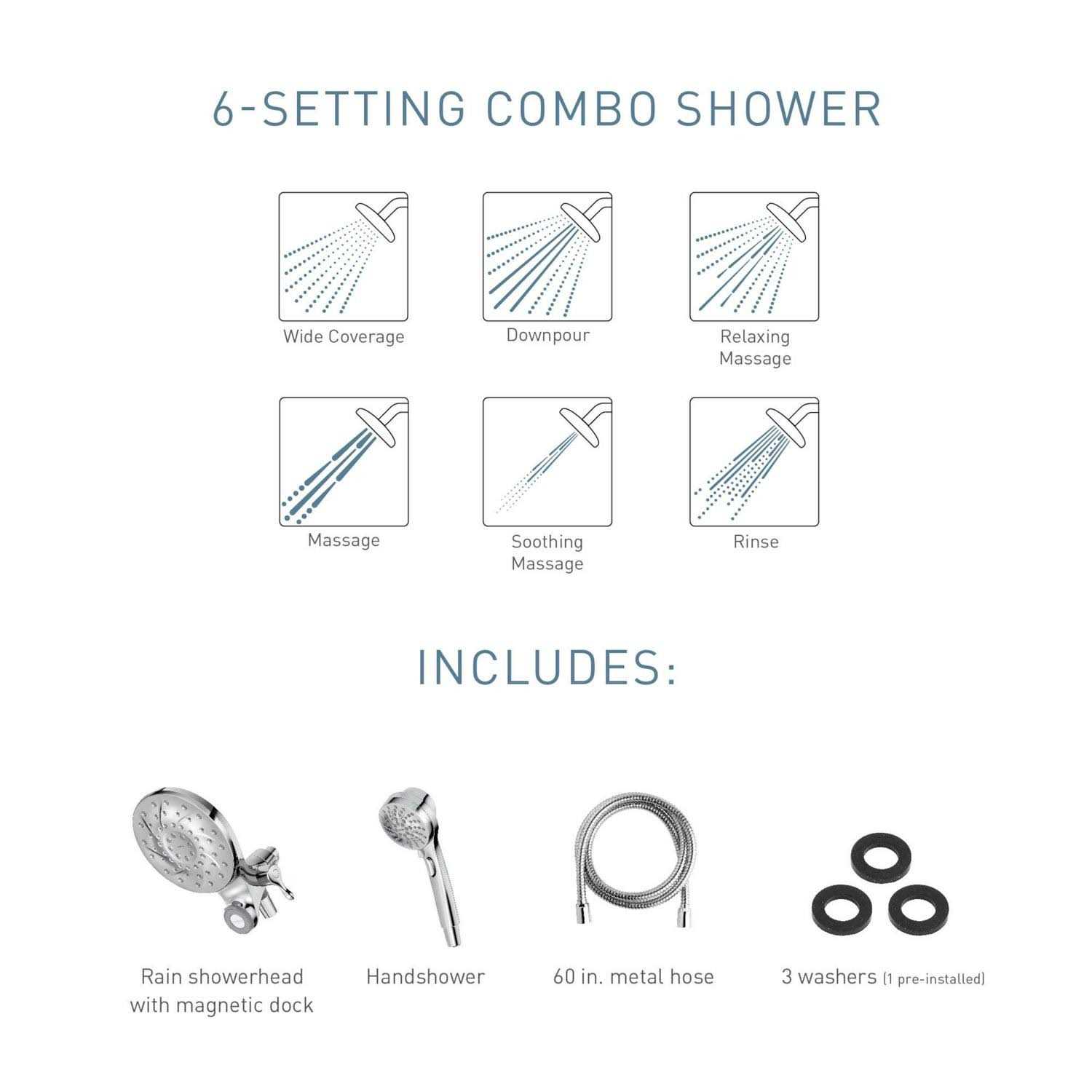 Moen Magnetix 26013 Combo 2.5-GPM Chrome 6-Spray Rain Handheld Shower - MT - Mrs Treak